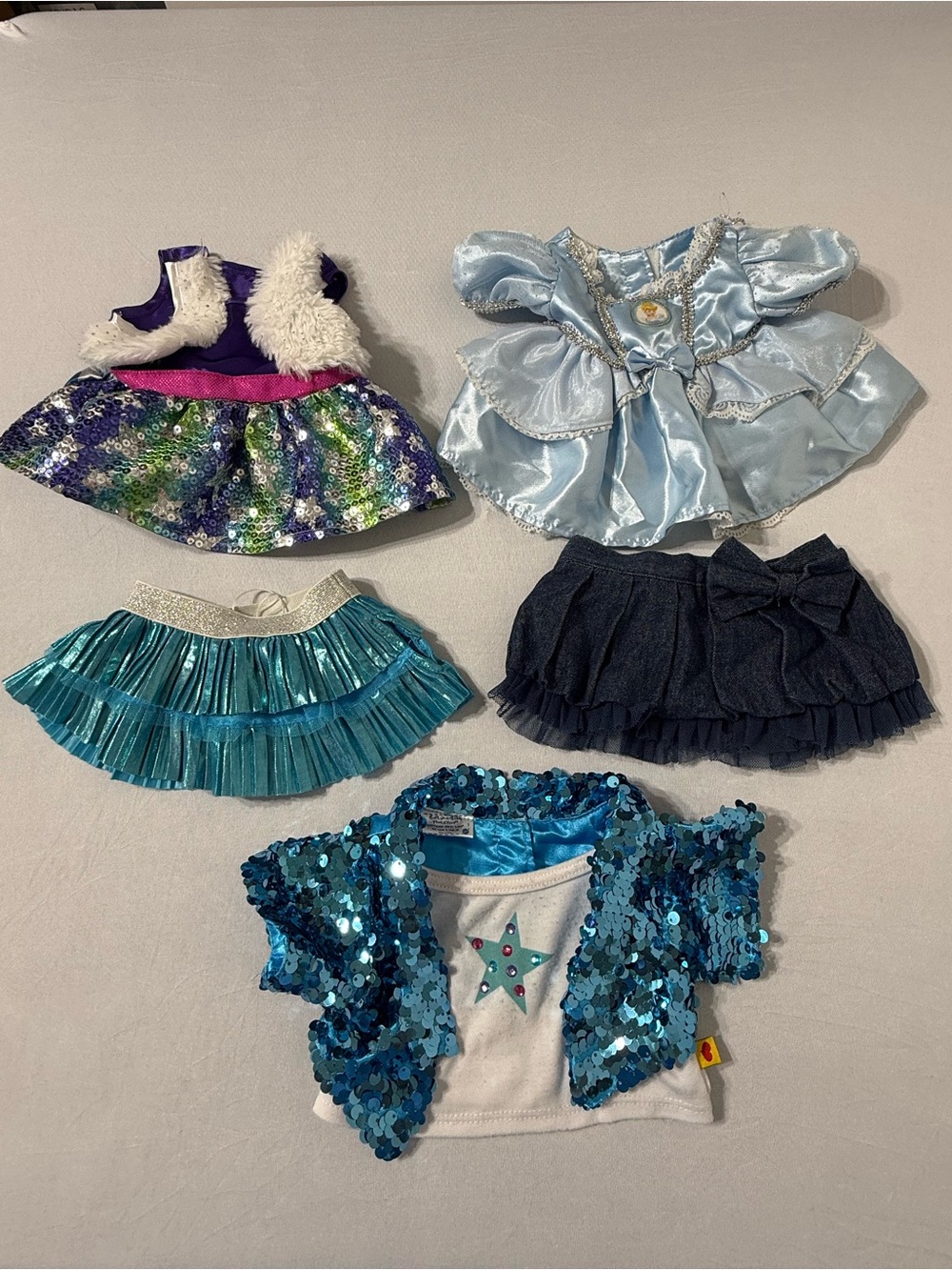 Build A Bear Clothes: Cinderella Dress, Sequin Dress, Sequin Top + 2 Skirts